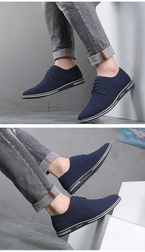 Elegant Designer Men's Lace-Up Formal Dress Shoes - Stylish Black Casual Loafers for Wedding and Daily Wear